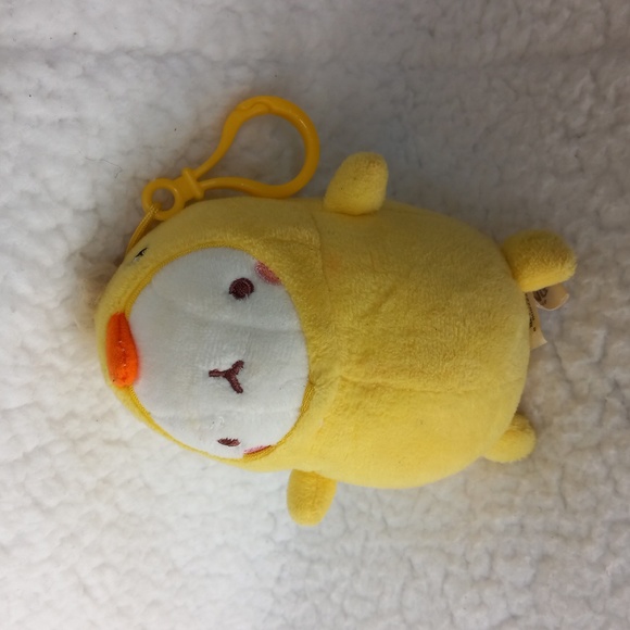 Molang the Happy Rabbit in Duck Costume Plush Key Ring Clip - Picture 1 of 6